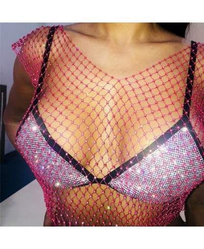 Women's Sexy Rhinestone Mesh Tank Tops See Through Diamond Crop Top $22.27 - Underwear