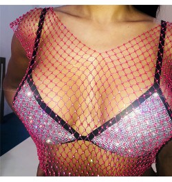 Women's Sexy Rhinestone Mesh Tank Tops See Through Diamond Crop Top $22.27 - Underwear