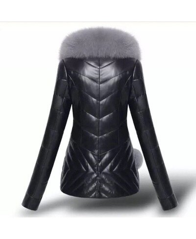 High quality Fashion Women Leather Jacket Short Faux Fox Fur Collar Slim Thick Warm Winter Coat Overcoat Motorcycle clothing ...