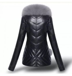 High quality Fashion Women Leather Jacket Short Faux Fox Fur Collar Slim Thick Warm Winter Coat Overcoat Motorcycle clothing ...