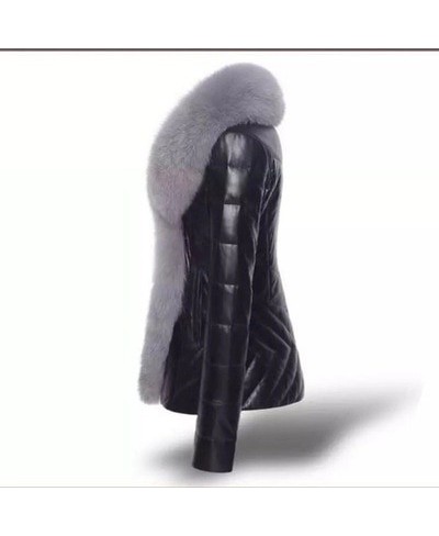 High quality Fashion Women Leather Jacket Short Faux Fox Fur Collar Slim Thick Warm Winter Coat Overcoat Motorcycle clothing ...