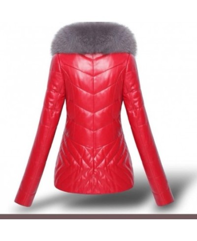 High quality Fashion Women Leather Jacket Short Faux Fox Fur Collar Slim Thick Warm Winter Coat Overcoat Motorcycle clothing ...