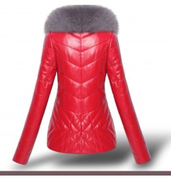 High quality Fashion Women Leather Jacket Short Faux Fox Fur Collar Slim Thick Warm Winter Coat Overcoat Motorcycle clothing ...