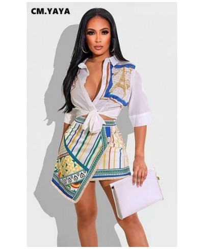 Elegant Women's Set Print Tie Hem Shirt and Draped A-line Paisley Stripe Skirt 2022 Two 2 Piece Set INS Outfits Summer $36.31...
