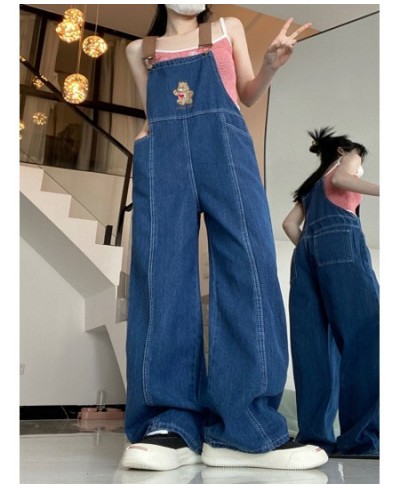 New Cartoon Bear Denim Jumpsuits Women Y2K Baggy Overalls Female Vintage Loose Straight Wide-leg Jumpsuit One Piece Outfit $4...