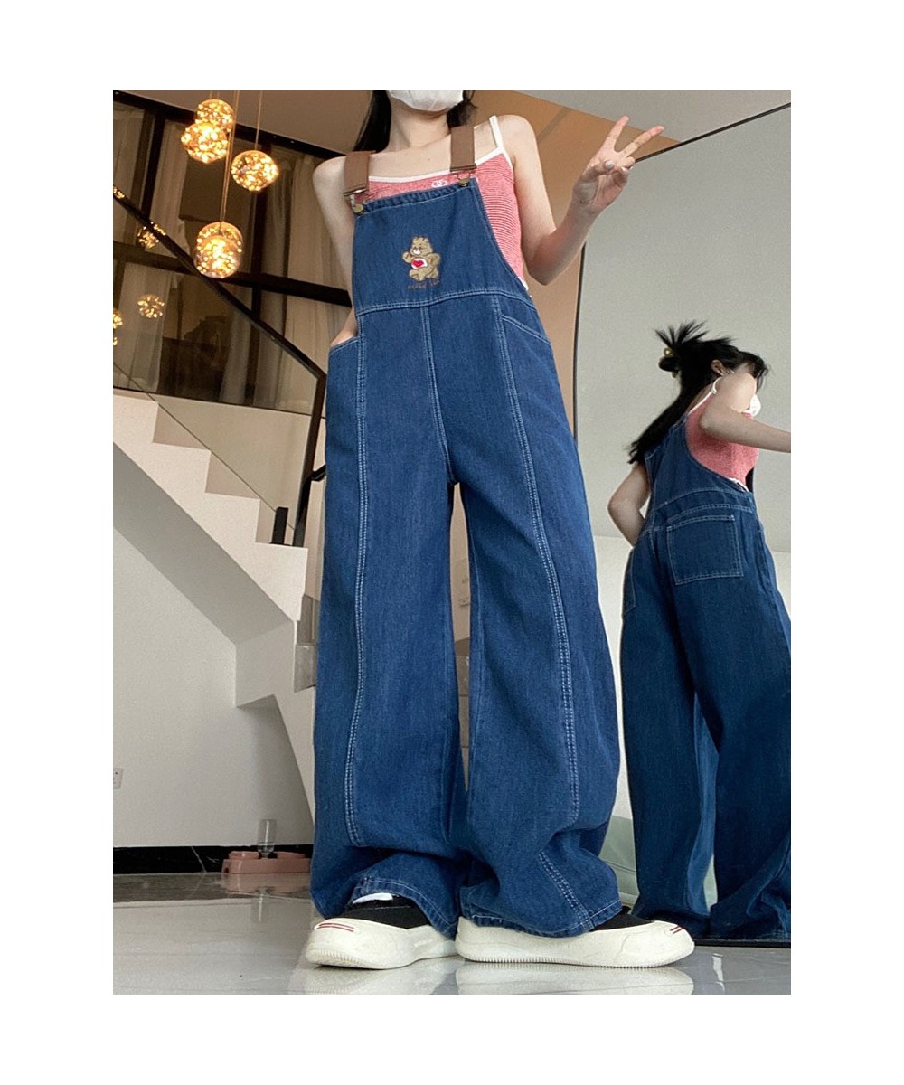 New Cartoon Bear Denim Jumpsuits Women Y2K Baggy Overalls Female Vintage Loose Straight Wide-leg Jumpsuit One Piece Outfit $4...