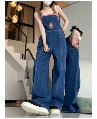 New Cartoon Bear Denim Jumpsuits Women Y2K Baggy Overalls Female Vintage Loose Straight Wide-leg Jumpsuit One Piece Outfit $4...