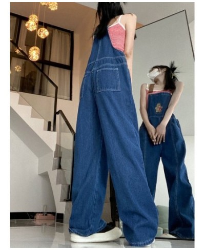 New Cartoon Bear Denim Jumpsuits Women Y2K Baggy Overalls Female Vintage Loose Straight Wide-leg Jumpsuit One Piece Outfit $4...