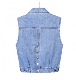 Women's Denim Vest Blue Sleeveless Female Jacket Korean Slim Jeans Coat Single-breasted Short Waistcoat Summer $31.03 - Jacke...