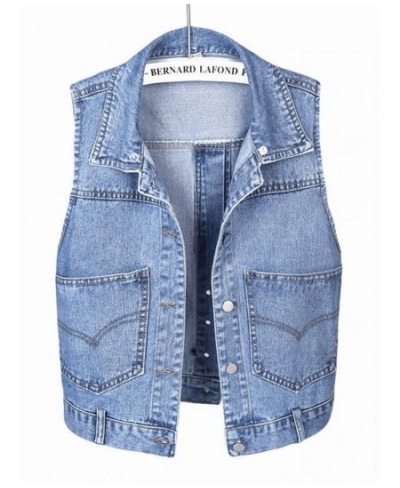 Women's Denim Vest Blue Sleeveless Female Jacket Korean Slim Jeans Coat Single-breasted Short Waistcoat Summer $31.03 - Jacke...