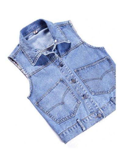 Women's Denim Vest Blue Sleeveless Female Jacket Korean Slim Jeans Coat Single-breasted Short Waistcoat Summer $31.03 - Jacke...