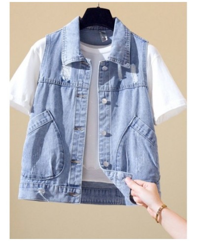 Women's Denim Vest Blue Sleeveless Female Jacket Korean Slim Jeans Coat Single-breasted Short Waistcoat Summer $31.03 - Jacke...