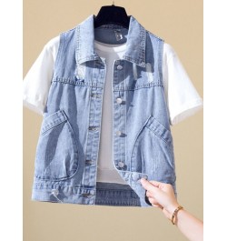 Women's Denim Vest Blue Sleeveless Female Jacket Korean Slim Jeans Coat Single-breasted Short Waistcoat Summer $31.03 - Jacke...