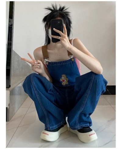 New Cartoon Bear Denim Jumpsuits Women Y2K Baggy Overalls Female Vintage Loose Straight Wide-leg Jumpsuit One Piece Outfit $4...