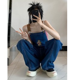 New Cartoon Bear Denim Jumpsuits Women Y2K Baggy Overalls Female Vintage Loose Straight Wide-leg Jumpsuit One Piece Outfit $4...