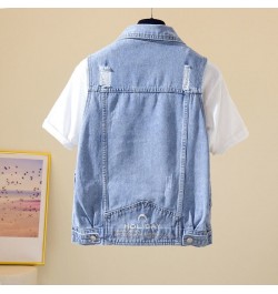 Women's Denim Vest Blue Sleeveless Female Jacket Korean Slim Jeans Coat Single-breasted Short Waistcoat Summer $31.03 - Jacke...