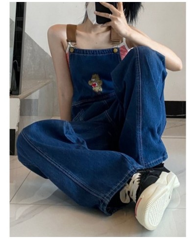 New Cartoon Bear Denim Jumpsuits Women Y2K Baggy Overalls Female Vintage Loose Straight Wide-leg Jumpsuit One Piece Outfit $4...