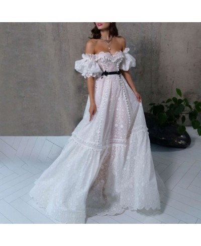 2022 Summer Women Maxi Evening Dress Off Shoulder Embroidery White Lace Sexy Long Party Dress $54.17 - Dresses