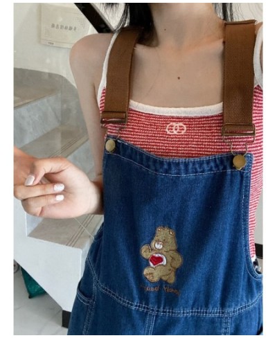 New Cartoon Bear Denim Jumpsuits Women Y2K Baggy Overalls Female Vintage Loose Straight Wide-leg Jumpsuit One Piece Outfit $4...