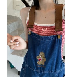 New Cartoon Bear Denim Jumpsuits Women Y2K Baggy Overalls Female Vintage Loose Straight Wide-leg Jumpsuit One Piece Outfit $4...