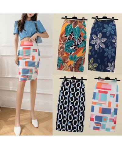 New Casual Fashion New Floral Graffiti Print Slim High Waist Skirt All-match Summer Large Size Pencil Skirt $26.03 - Skirts