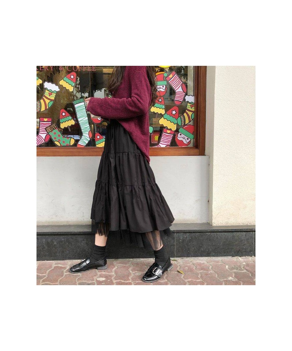 Long Skirts Women Mesh Lovely Elegant Teens Ulzzang Chic Ruched Club Romantic High Waist Elastic Korean Style College Student...