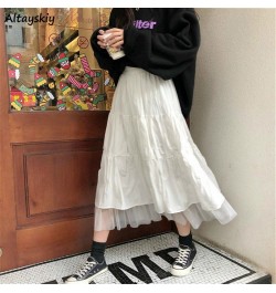 Long Skirts Women Mesh Lovely Elegant Teens Ulzzang Chic Ruched Club Romantic High Waist Elastic Korean Style College Student...