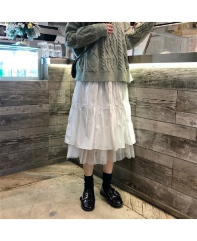 Long Skirts Women Mesh Lovely Elegant Teens Ulzzang Chic Ruched Club Romantic High Waist Elastic Korean Style College Student...