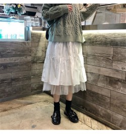 Long Skirts Women Mesh Lovely Elegant Teens Ulzzang Chic Ruched Club Romantic High Waist Elastic Korean Style College Student...