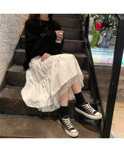 Long Skirts Women Mesh Lovely Elegant Teens Ulzzang Chic Ruched Club Romantic High Waist Elastic Korean Style College Student...