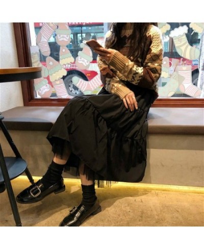 Long Skirts Women Mesh Lovely Elegant Teens Ulzzang Chic Ruched Club Romantic High Waist Elastic Korean Style College Student...