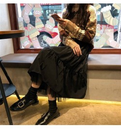 Long Skirts Women Mesh Lovely Elegant Teens Ulzzang Chic Ruched Club Romantic High Waist Elastic Korean Style College Student...