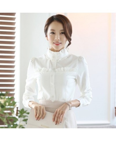 The new spring blouse women stand collar long sleeve white shirts women's Slim wood ear shirt OL occupation plus size blusas ...