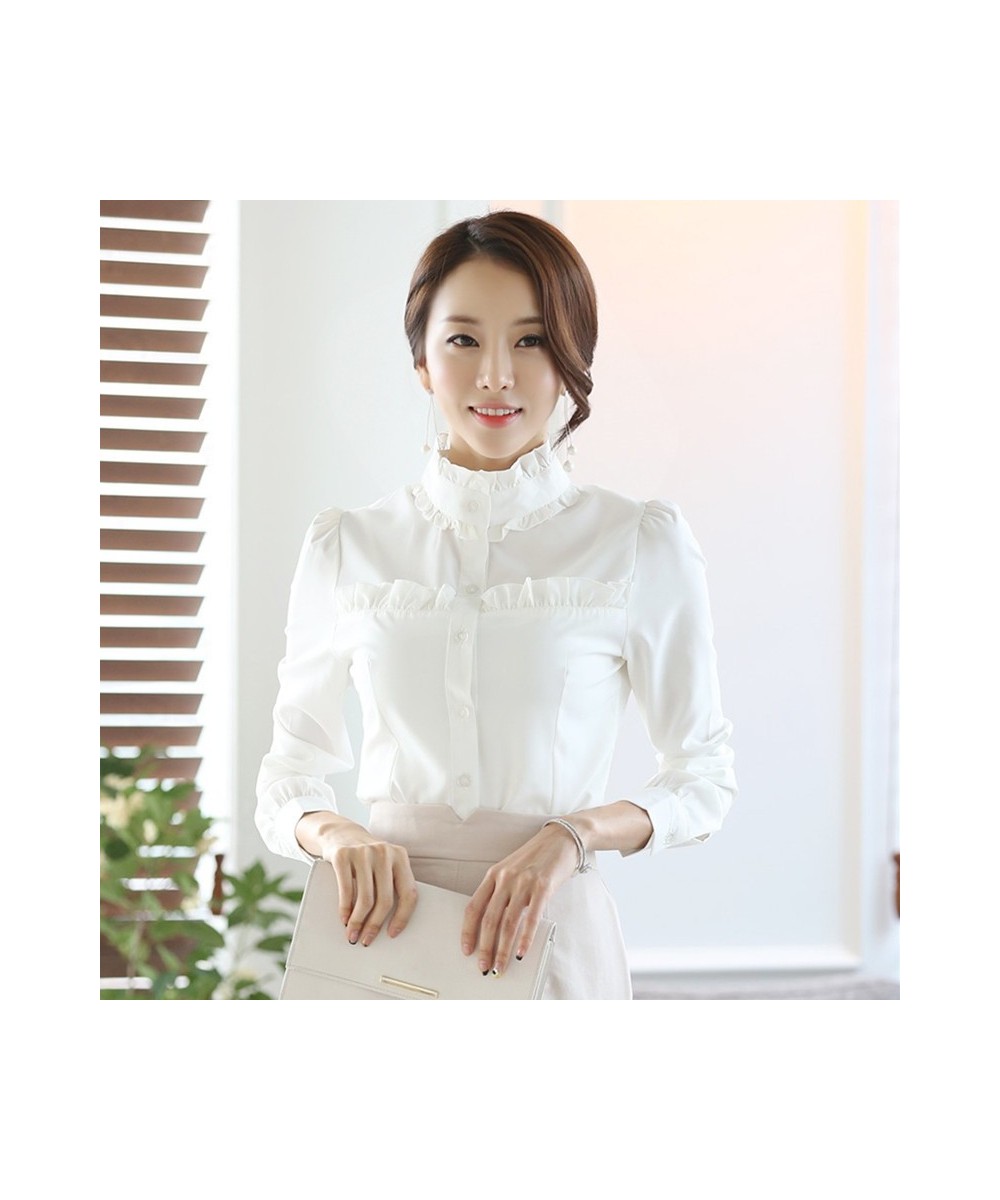 The new spring blouse women stand collar long sleeve white shirts women's Slim wood ear shirt OL occupation plus size blusas ...