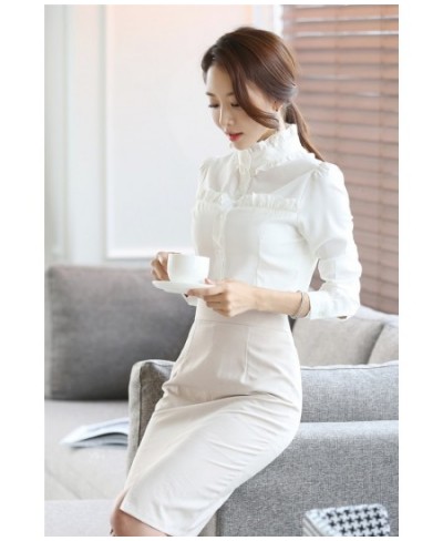 The new spring blouse women stand collar long sleeve white shirts women's Slim wood ear shirt OL occupation plus size blusas ...