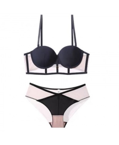 2023 New Contrast Color Bra Panties Set Two-pieces Sexy Glossy Women Lingerie Intimates Fit Push Up Padded Underwear For Ladi...