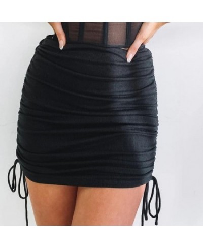 Elastic Women Mini Skirt Black Red White Solid Color Bandage Drawstring Ruched Bud Bodycon Summer Skirt Короткая юбка $24.26 ...