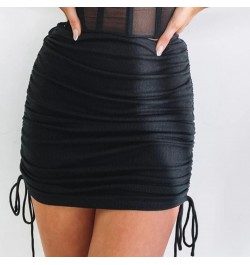 Elastic Women Mini Skirt Black Red White Solid Color Bandage Drawstring Ruched Bud Bodycon Summer Skirt Короткая юбка $24.26 ...