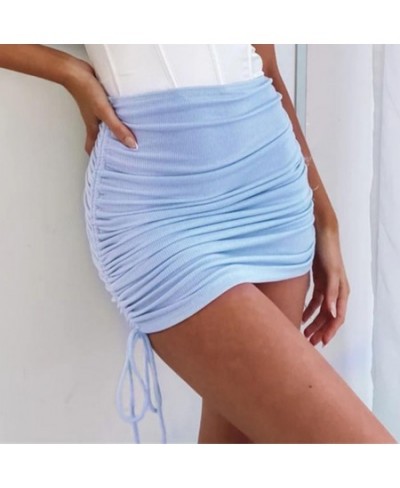 Elastic Women Mini Skirt Black Red White Solid Color Bandage Drawstring Ruched Bud Bodycon Summer Skirt Короткая юбка $24.26 ...