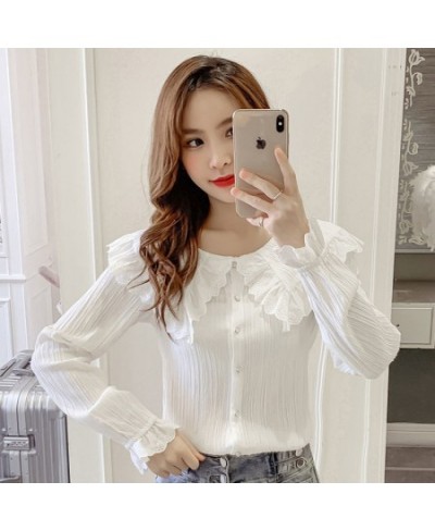 2023 Spring Autumn Women Korean Solid Color Peter Pan Collar Flare Sleeve Shirt Femme Causal Blusas Mujer De Moda Blouse N18 ...