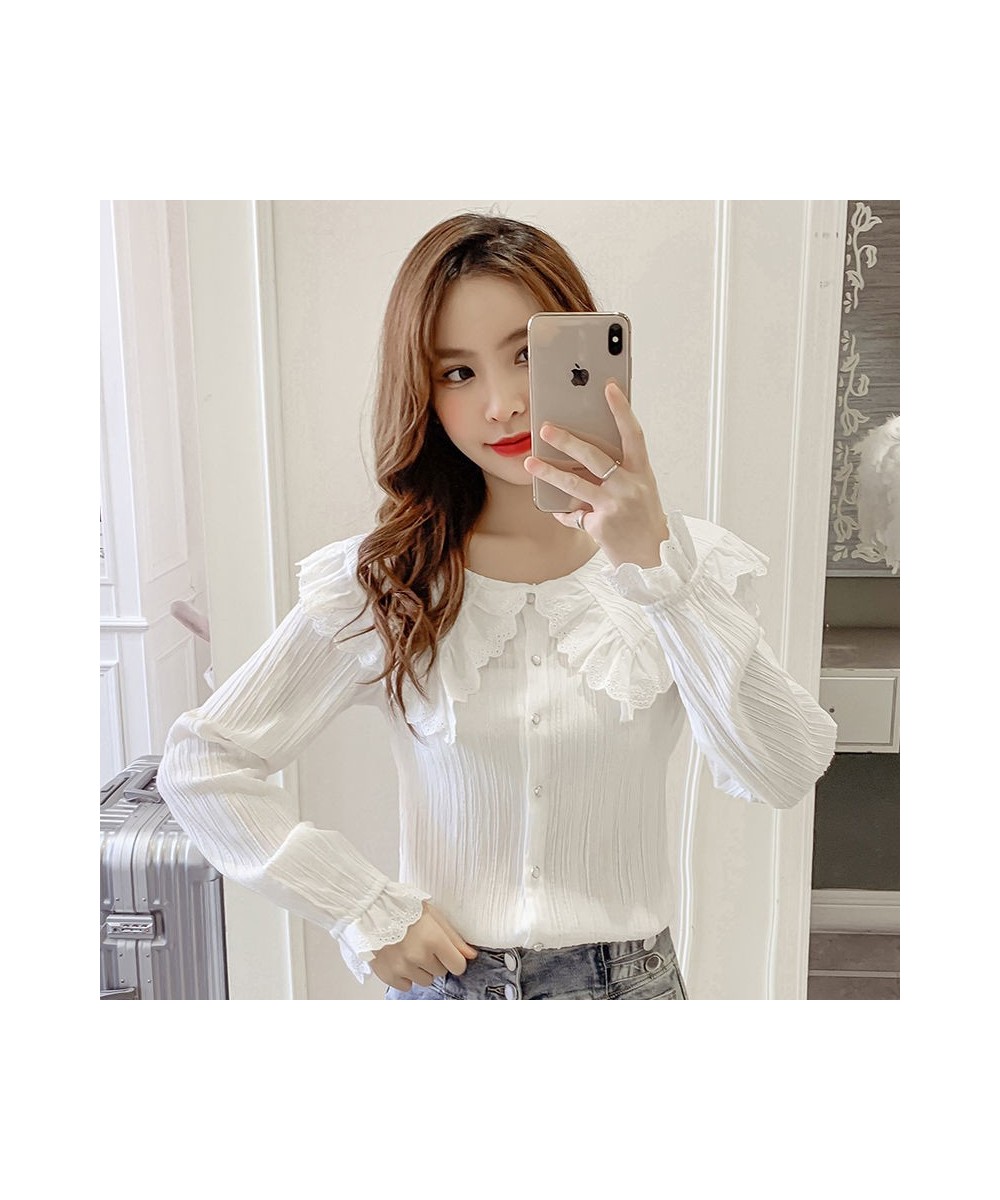 2023 Spring Autumn Women Korean Solid Color Peter Pan Collar Flare Sleeve Shirt Femme Causal Blusas Mujer De Moda Blouse N18 ...