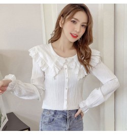 2023 Spring Autumn Women Korean Solid Color Peter Pan Collar Flare Sleeve Shirt Femme Causal Blusas Mujer De Moda Blouse N18 ...