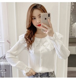 2023 Spring Autumn Women Korean Solid Color Peter Pan Collar Flare Sleeve Shirt Femme Causal Blusas Mujer De Moda Blouse N18 ...