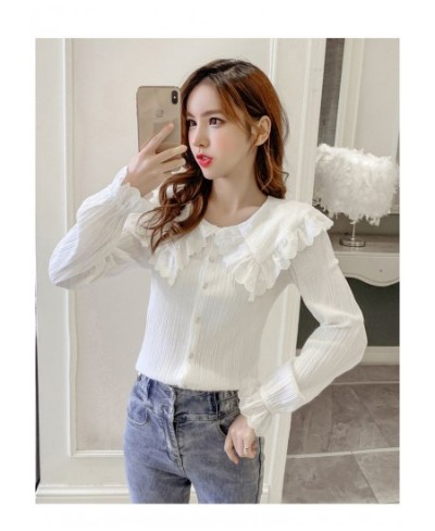 2023 Spring Autumn Women Korean Solid Color Peter Pan Collar Flare Sleeve Shirt Femme Causal Blusas Mujer De Moda Blouse N18 ...