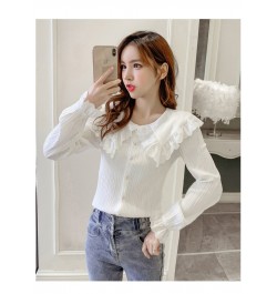 2023 Spring Autumn Women Korean Solid Color Peter Pan Collar Flare Sleeve Shirt Femme Causal Blusas Mujer De Moda Blouse N18 ...