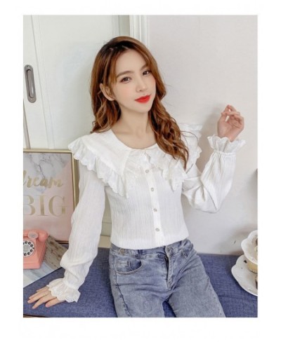 2023 Spring Autumn Women Korean Solid Color Peter Pan Collar Flare Sleeve Shirt Femme Causal Blusas Mujer De Moda Blouse N18 ...