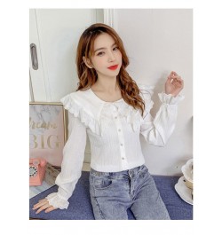 2023 Spring Autumn Women Korean Solid Color Peter Pan Collar Flare Sleeve Shirt Femme Causal Blusas Mujer De Moda Blouse N18 ...