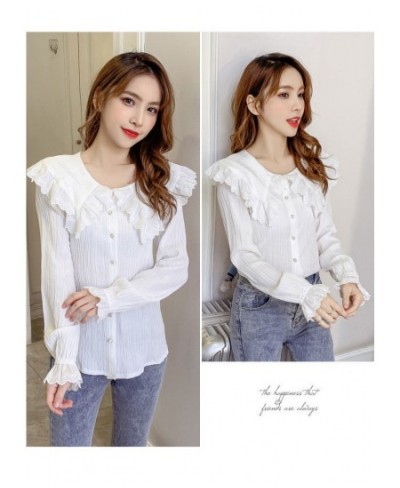 2023 Spring Autumn Women Korean Solid Color Peter Pan Collar Flare Sleeve Shirt Femme Causal Blusas Mujer De Moda Blouse N18 ...