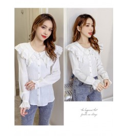 2023 Spring Autumn Women Korean Solid Color Peter Pan Collar Flare Sleeve Shirt Femme Causal Blusas Mujer De Moda Blouse N18 ...