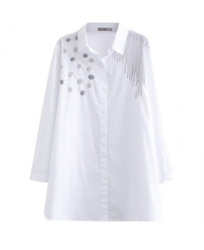 Women's Tops Large Size Blusas White Long Sleeve Blouse Spring Loose Slim Korean Style Cotton EmbrOidered Long Shirts XL 4XL ...